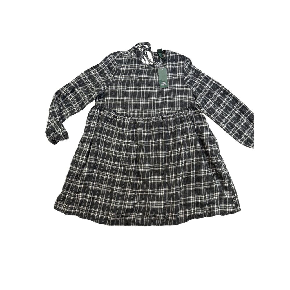 Wild Fable Women's Gray Plaid Long Sleeve Babydoll Dress - Size Small - NWT
